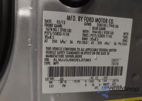 2013 Lincoln Navigator L из США, поврежденный, VIN 5LMJJ3J56DEL07283